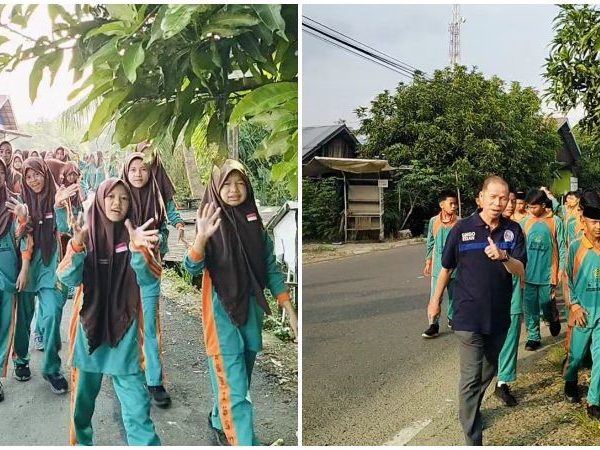 Bangkitkan Semangat Belajar, MTsN 1 HSU Gelar Jalan Sehat Keliling Desa
