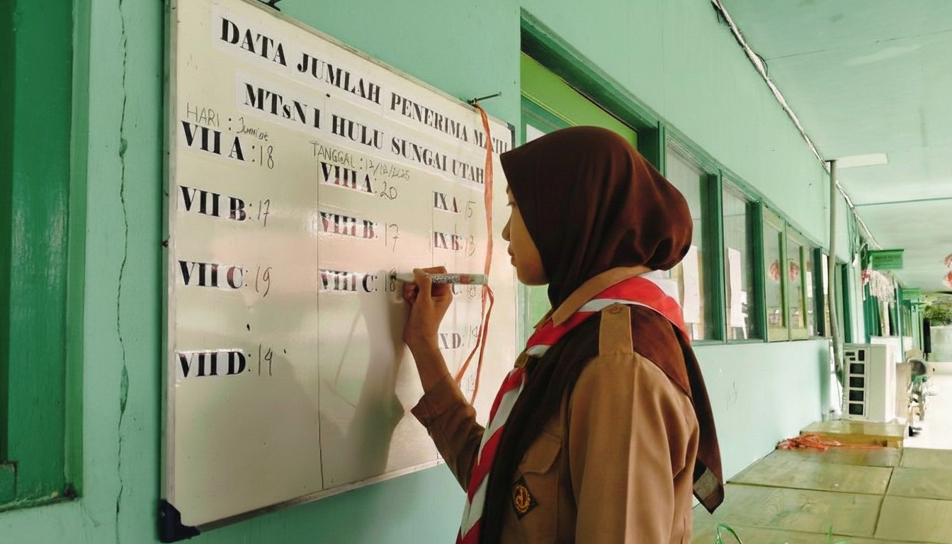 Papan Data Mandiri Siswa, Inovasi MTsN 1 HSU Tingkatkan Efektivitas Program Makan Bergizi Gratis