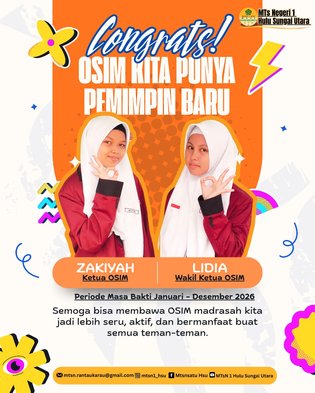 Selamat Kepada Ketua dan Wakil Ketua OSIM Terpilih Periode 2025/2026 Masa Bakti Januari-Desember 2025