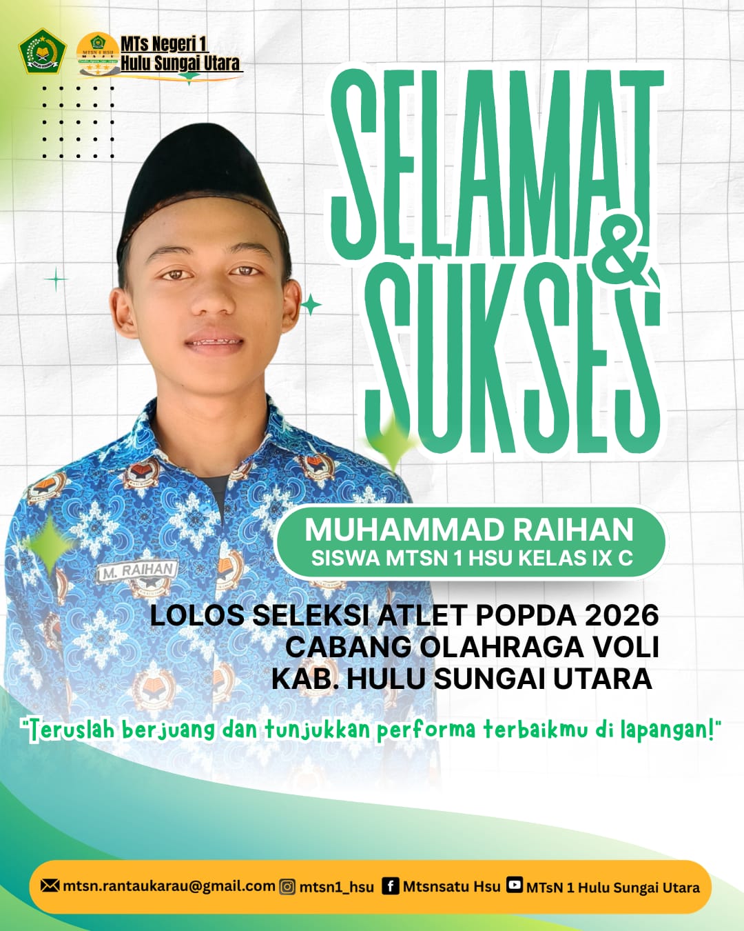 Siswa MTsN 1 HSU Lolos Seleksi Atlet POPDA 2026 Cabang Voli