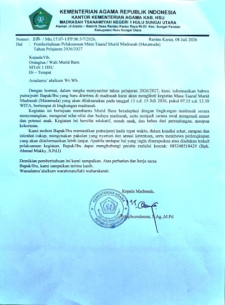 Panitia MATAMUDA MTsN 1 HSU Kirim Surat Edaran kepada 86 Wali Murid Baru via WhatsApp